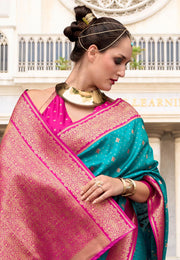 Teal Silk Saree With Blouse