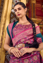 Teal Silk Saree With Blouse