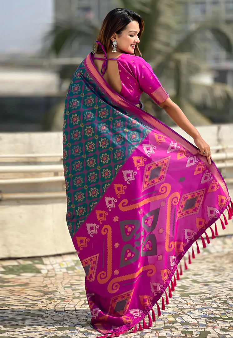 Teal Silk Saree With Blouse