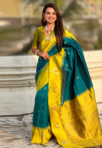 Load image into Gallery viewer, Teal Silk Saree With Blouse
