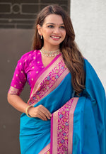 Load image into Gallery viewer, Teal Silk Saree With Blouse
