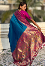 Load image into Gallery viewer, Teal Silk Saree With Blouse
