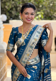 Teal Silk Saree With Blouse