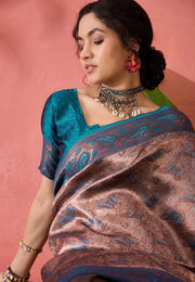 Teal Silk Saree With Blouse
