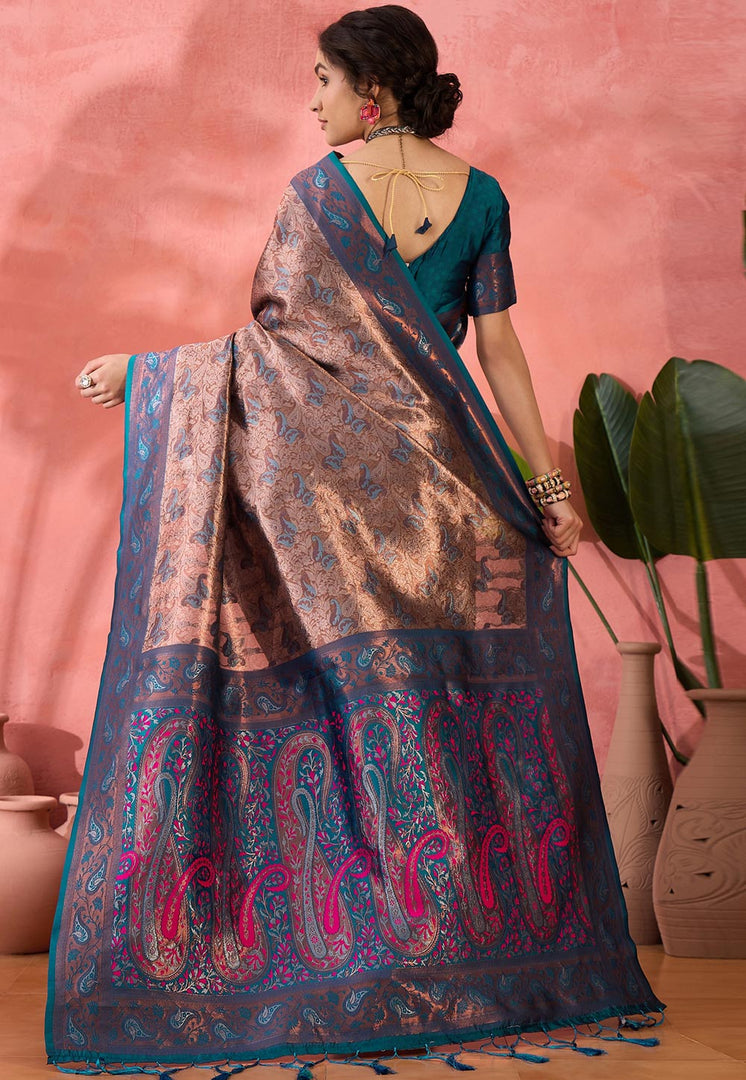 Teal Silk Saree With Blouse