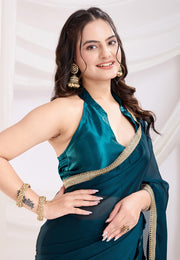 Teal Silk Saree With Blouse