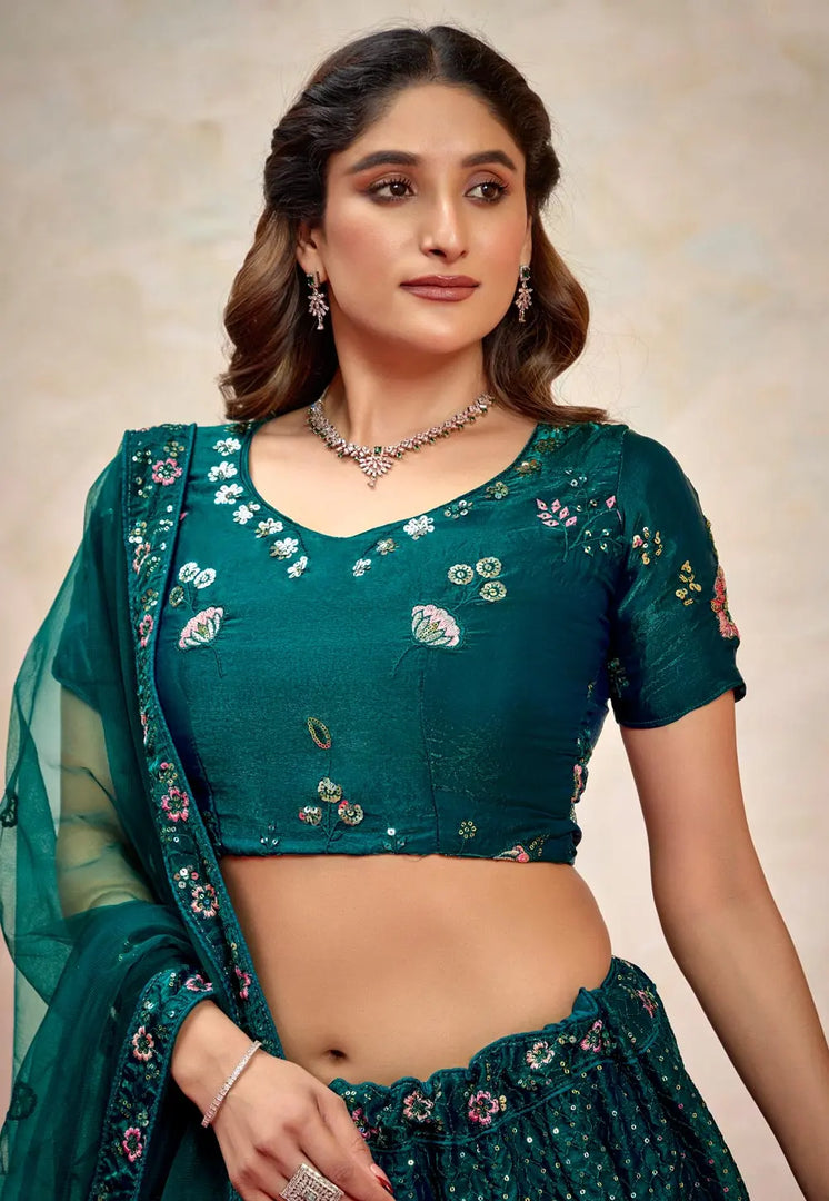 Teal Silk Wedding Lehenga Choli