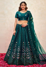 Load image into Gallery viewer, Teal Silk Wedding Lehenga Choli
