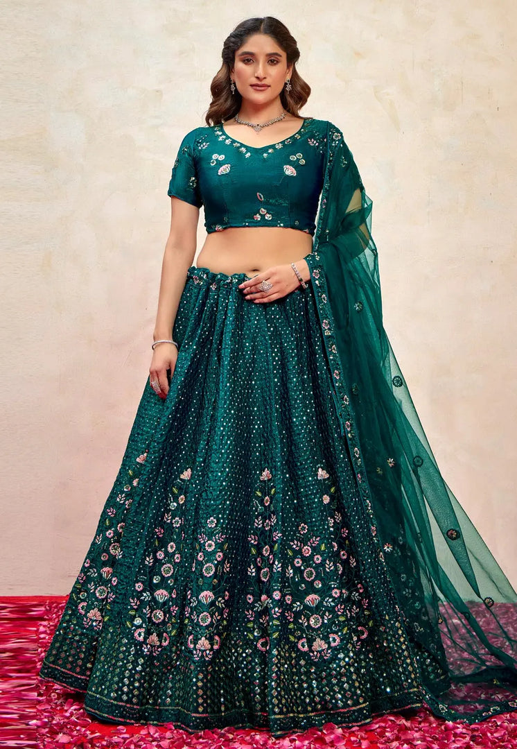 Teal Silk Wedding Lehenga Choli