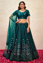 Load image into Gallery viewer, Teal Silk Wedding Lehenga Choli

