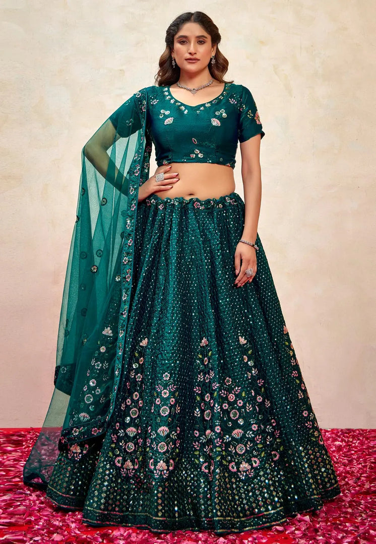 Teal Silk Wedding Lehenga Choli