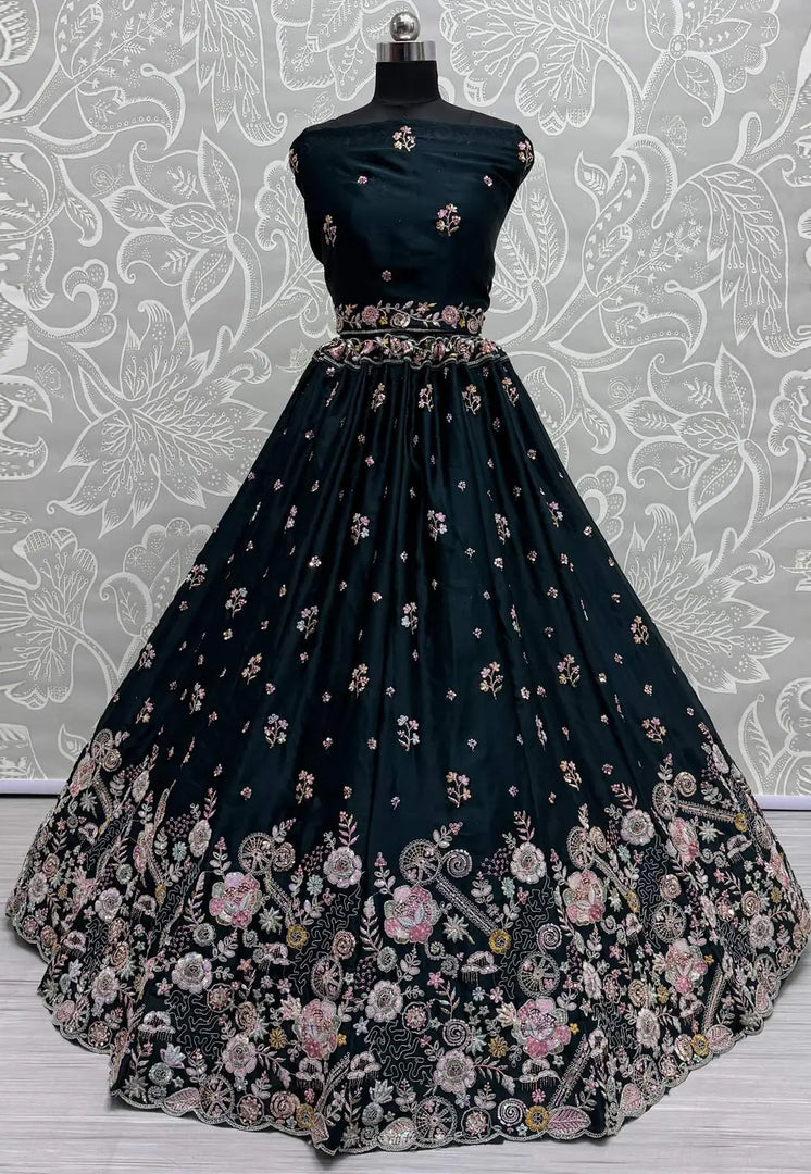 Teal Silk Wedding Lehenga Choli