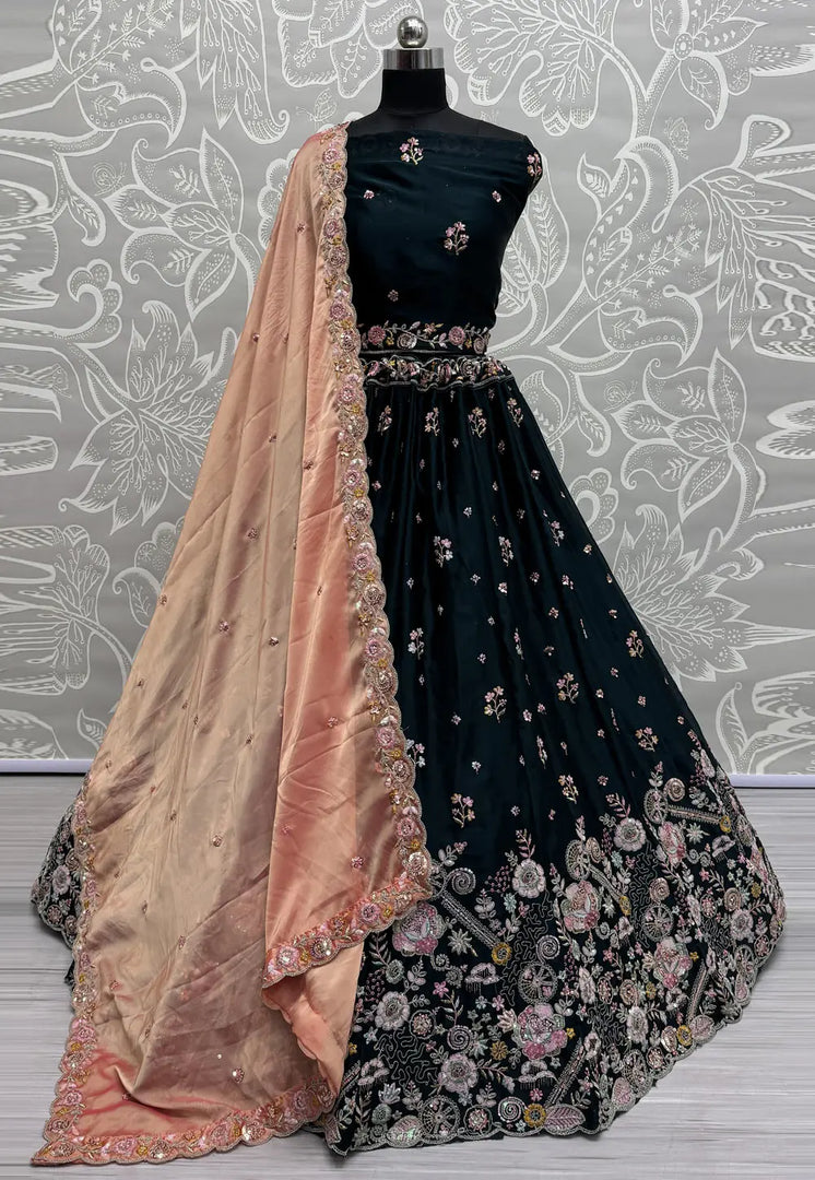 Teal Silk Wedding Lehenga Choli