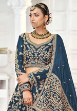 Load image into Gallery viewer, Teal Silk Wedding Lehenga Choli

