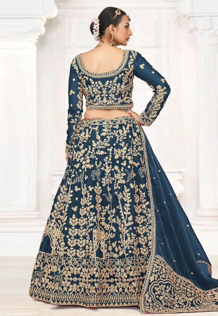 Teal Silk Wedding Lehenga Choli