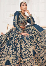 Load image into Gallery viewer, Teal Silk Wedding Lehenga Choli

