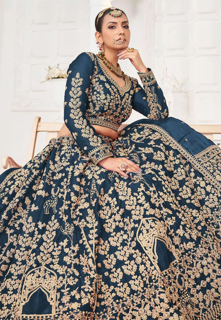 Teal Silk Wedding Lehenga Choli