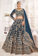 Load image into Gallery viewer, Teal Silk Wedding Lehenga Choli
