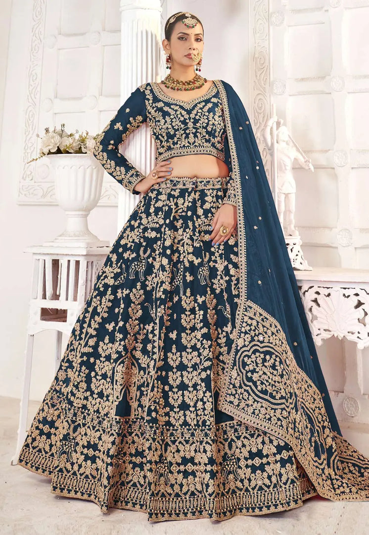 Teal Silk Wedding Lehenga Choli
