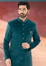 Load image into Gallery viewer, Teal Suede Indo Western Suit
