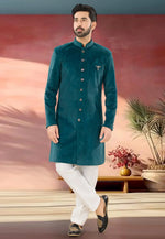 Load image into Gallery viewer, Teal Suede Indo Western Suit
