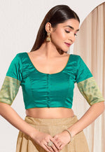 Load image into Gallery viewer, Teal Taffeta Readymade Blouse
