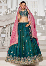 Load image into Gallery viewer, Teal Tissue Lehenga Choli
