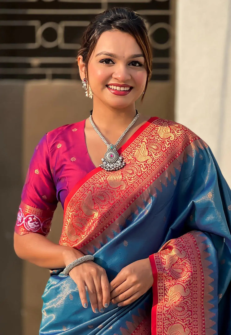 Teal Tissue Paithani Saree
