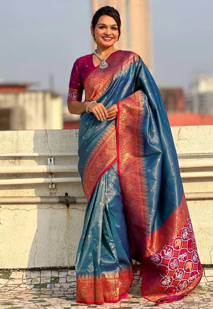 Teal Tissue Paithani Saree