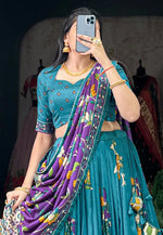 Load image into Gallery viewer, Teal Tussar Silk Circular Lehenga Choli
