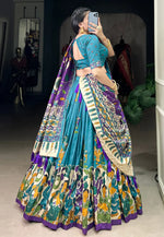 Load image into Gallery viewer, Teal Tussar Silk Circular Lehenga Choli
