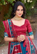 Load image into Gallery viewer, Teal Tussar Silk Lehenga Choli
