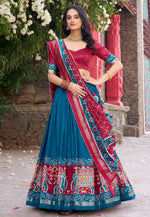 Load image into Gallery viewer, Teal Tussar Silk Lehenga Choli
