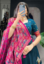 Load image into Gallery viewer, Teal Tussar Silk Lehenga Choli
