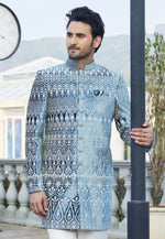 Load image into Gallery viewer, Teal Velvet Indo Western Suit
