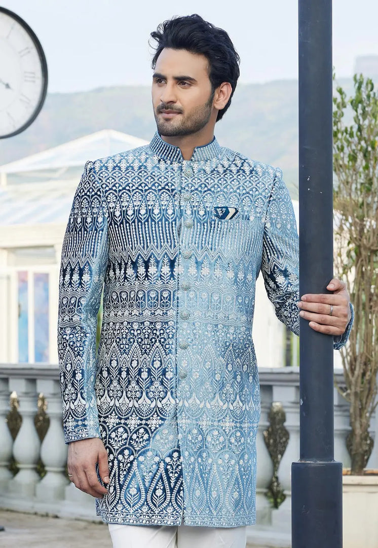 Teal Velvet Indo Western Suit