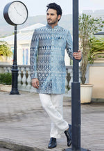 Load image into Gallery viewer, Teal Velvet Indo Western Suit
