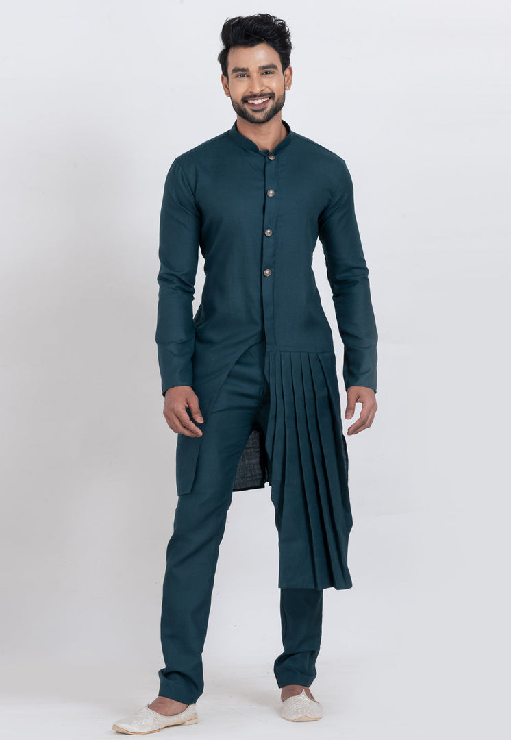 Teal Viscose Indo Western Kurta