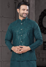 Load image into Gallery viewer, Teal Viscose Kurta Pajama With Jacket
