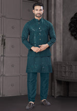 Load image into Gallery viewer, Teal Viscose Kurta Pajama With Jacket
