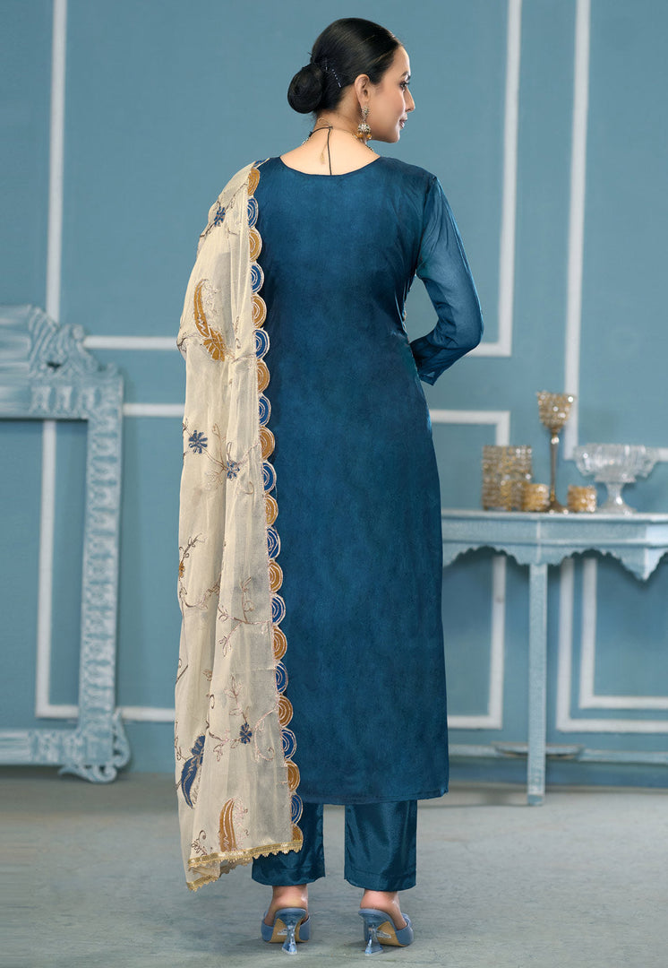 Teal Viscose Pant Style Suit