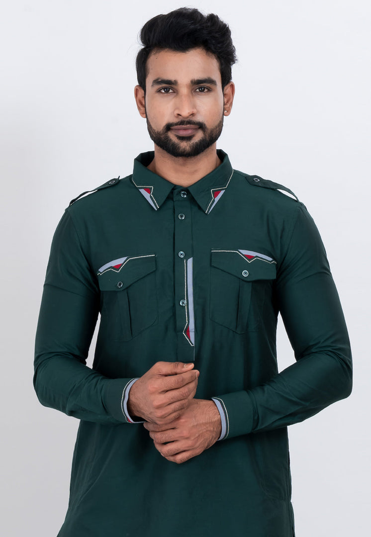 Teal Viscose Pathani Suit