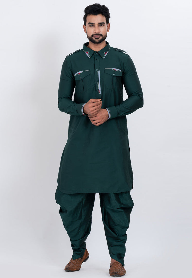 Teal Viscose Pathani Suit