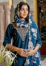 Load image into Gallery viewer, Teal Viscose Rayon Readymade Pakistani Suit
