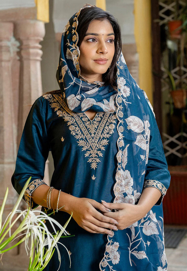 Teal Viscose Rayon Readymade Pakistani Suit