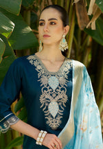 Load image into Gallery viewer, Teal Viscose Rayon Readymade Pant Style Suit
