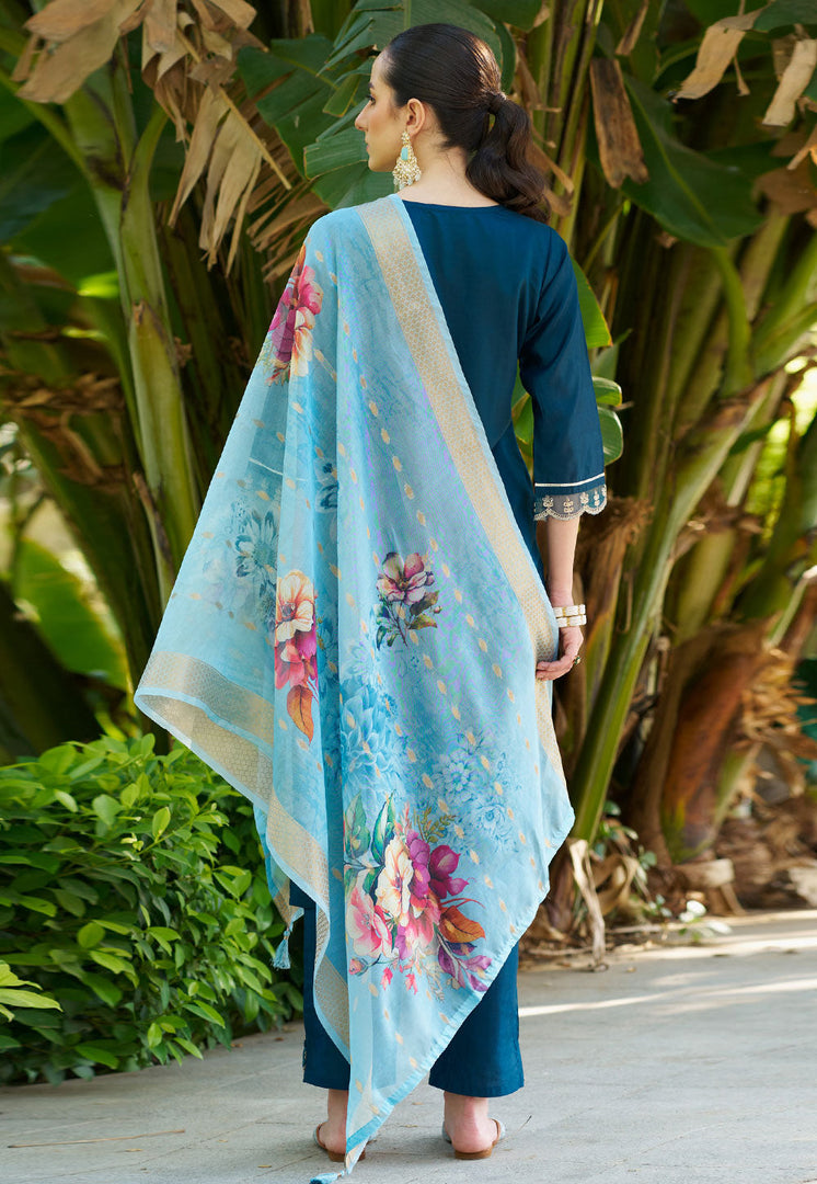 Teal Viscose Rayon Readymade Pant Style Suit
