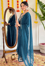 Load image into Gallery viewer, Teal Viscose Readymade Pakistani Suit
