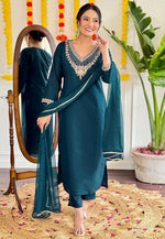 Load image into Gallery viewer, Teal Viscose Readymade Pakistani Suit
