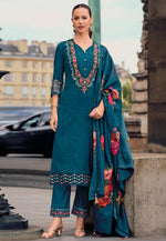 Load image into Gallery viewer, Teal Viscose Readymade Pakistani Suit
